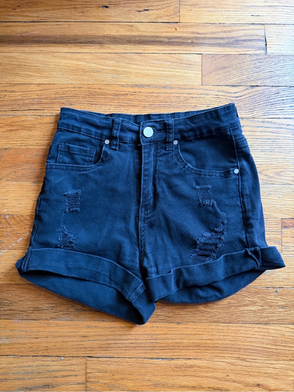 Black High-Rise Distressed Women's Shorts